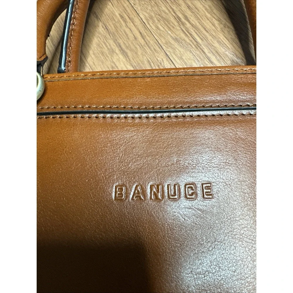 Banuce Whole Grain Italian Leather Business Computer Bag Brown W/Strap